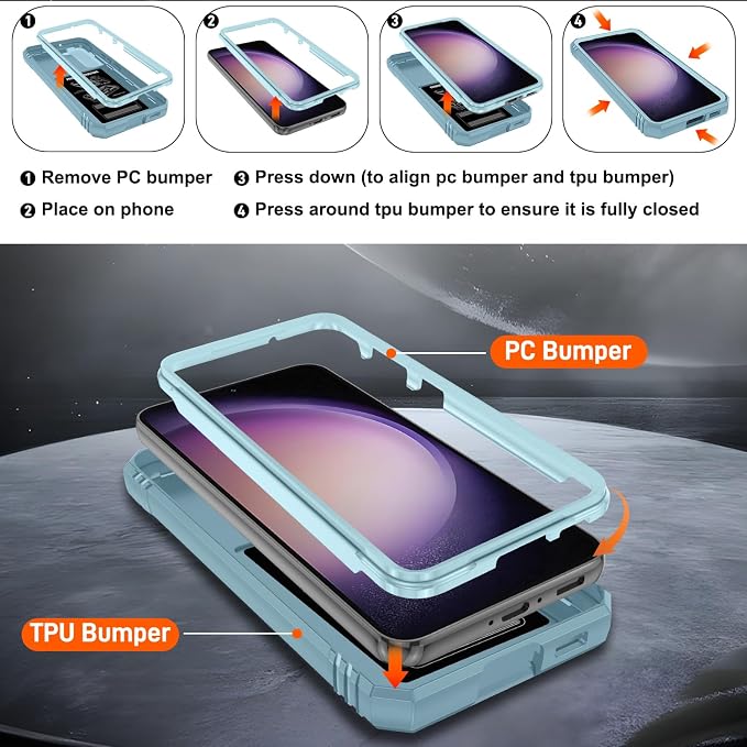 Gritup for Galaxy S23 Phone Case Military-Grade Shockproof with Kickstand | with 2 PCS Screen Protector, Slide Camera Cover, Heavy Duty Outdoor Protection Full Body Funda para Galaxy S 23 Cover-Green - Image 4