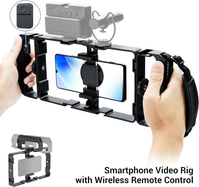 [Wireless Remote] Magnetic Smartphone Video Cage Rig for iPhone 16 15 14 13 12 Pro Max Mini & Magsafe Case,Universal Cell Phone Stabilizer Rig with 6 Cold Shoe Mounts,Phone Cage Rig for Filming | for Magsafe Case,Universal Cell Phone Stabilizer Rig wit... - Image 8