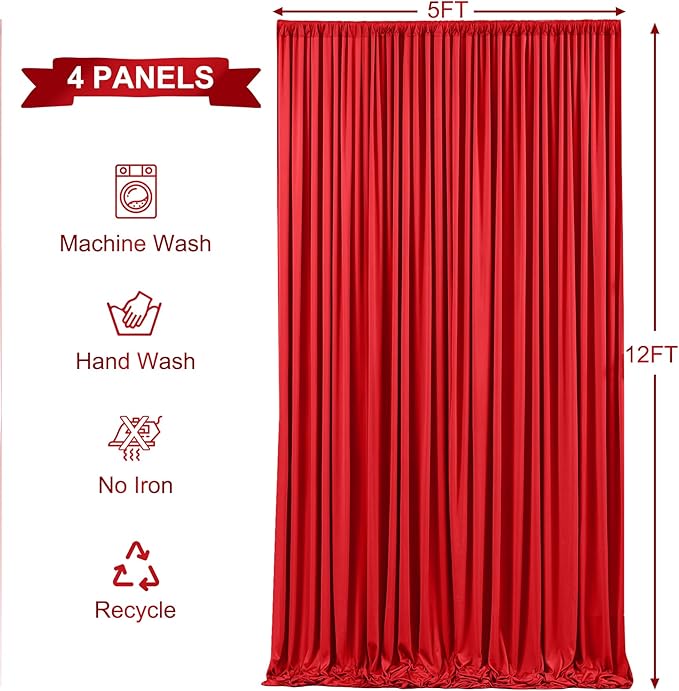 4 Panels Red Backdrop Curtains for Wedding Party Wrinkle Free Backdrops Curtain Drapes Fabric Decorations Photo Back Drop Cloth for Baby Shower Photography Stage Reception 20ft(W) x 12ft(H) - Image 5