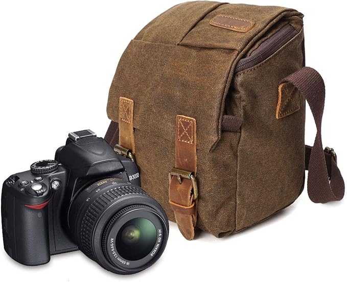 Small Camera Bag/Case, Vintage Canvase Leather Trim DSLR SLR Camera Shoulder Messenger Sling Bag by Pleasepurchaseimmediately