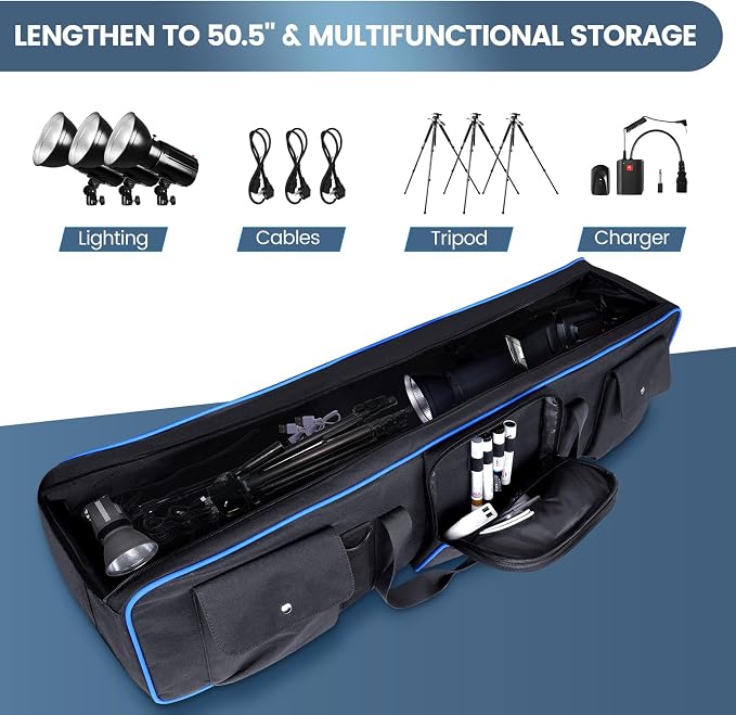 YOREPEK 50.5" Heavy Tripod Carrying Case Bag with 2 Padding Protective Pads | Extra Long Tripod Case for Boom Stand, Monolights, LED Lights, Umbrellas, Mic Stands, Tent Poles, Photographic Equipment - Image 3