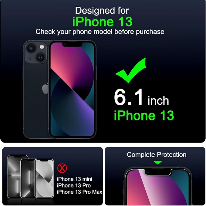 IMBZBK Screen Protector for iPhone 13, Tempered Glass, 3+3 Pack | 9H+ Hardness, Military Grade Shatterproof, Case Friendly, Bubble Free Easy Installation Frame, with 3 Camera Lens Protectors - Image 2