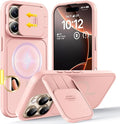 TOCOL for iPhone 16 Pro Case with Slide Camera Cover, Kickstand and Camera Control Button, Fit for MagSafe, Rugged Solid Phone Case, Non-Slip, Drop Protection, Pink by TOCOL