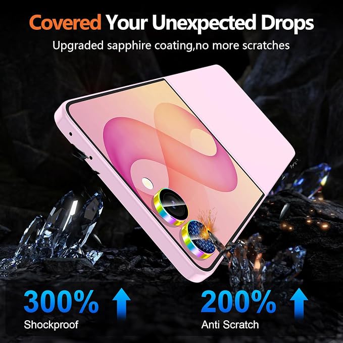 for Samsung Galaxy Z Flip 8 Camera Lens Protector, Individual Metal Ring Tempered Glass Lens Cover, [Strong Adsorption] Scratch Resistant Ultra-Thin HD Clear Lens Cover, 1 Set-Colorful Ring - Image 5