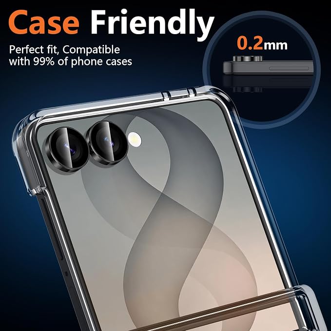 for Samsung Galaxy Z Flip 8 Camera Lens Protector, Individual Metal Ring Tempered Glass Lens Cover, [Strong Adsorption] Scratch Resistant Ultra-Thin HD Clear Lens Cover, 1 Set-Black Ring - Image 6