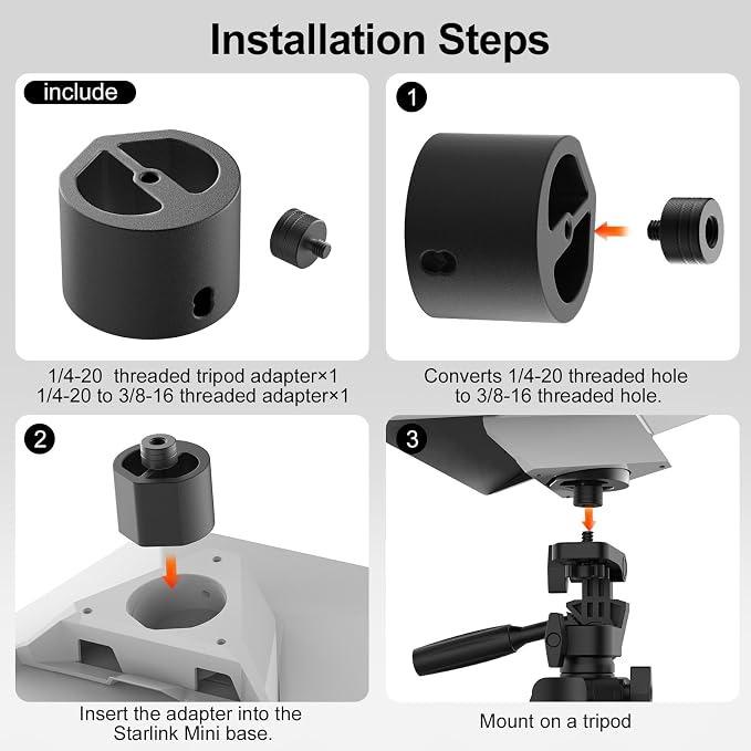 Starlink Mini Tripod Adapter Fits 2026-2024 Mini Pipe Mount, CNC Aluminum | 1/4''-20 & 3/8"-16 Thread, Starlink Mini Accessories for Quick Release Plates, Tripods, Clamps, Ram and Ball Mounts - Image 6