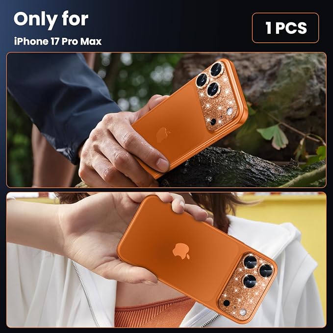 WSKEN for iPhone 17 Pro Max Camera Lens Protector - Military Grade Design | Strong Adhesion, Daily Shatterproof, Metal Aluminum Alloy Tempered Glass Camera Screen Protector, Glitter Orange - Image 6