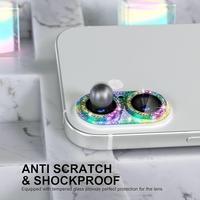 Choiche for iPhone 16 /iPhone 16 Plus Camera Lens Protector, Glitter-Colorful - Image 3