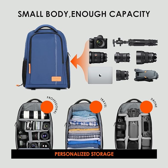 TARION Camera Backpack for Photographers Compact 15L, TB04 Blue | 15 Inch Laptop Compartment, Side Access Quick Draw, Anti-theft Hidden Pocket, Tripod Holder, Rain Cover, Travel-Friendly - Image 3