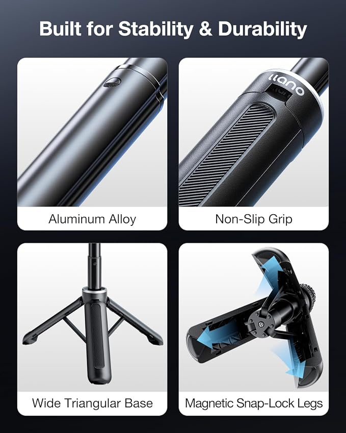 Llano 16"/40cm Action Camera Tripod for DJI Osmo Pocket 4/3, Insta360 X5 X4 X3, Gopro Hero13/12, Extendable Mini Tripod with 1/4'' Screw, Small Selfie Stick for Sony, Canon, 360° Ball Head, Black - Image 8