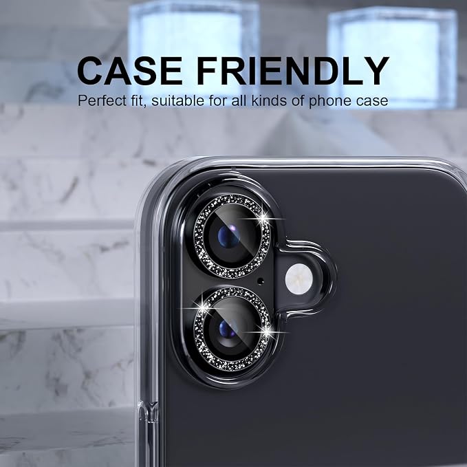 Choiche for iPhone 17 Camera Lens Protector Bling, Glitter-Black | Ultra HD, 9H Tempered Glass Camera Cover Screen Protector Metal Individual Ring Decoration Accessories, 2-Lens, 6.3-inch - Image 4