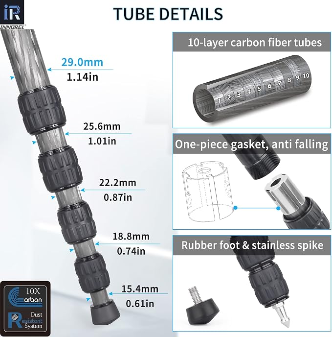 Carbon Fiber Camera Monopod INNOREL RM285C Professional Portable Compact Lightweight Travel 5-Section Monopod for Canon Nikon Sony DSLR Camera Video Camcorder DV Photography Bracket Load 22lbs/10kg - Image 3