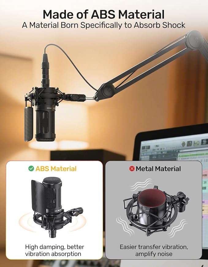 Custom Microphone Shock Mount with Metal Pop Filter for AT2020/2035 | Anti-vibration Suspension Shock Mount Mic Holder Clip, Metal Pop Filter for Audio-Technica AT2020USB, ATR2050, AT3035, AT3060 - Image 6