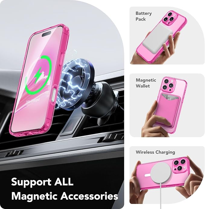 CAPRARO for iPhone 16 Pro Case, Compatible with MagSafe | Upgraded [Full Camera Protection] Protective Translucent Matte Women Girl Magnetic Phone Case Cover, Clear Neon - Image 3