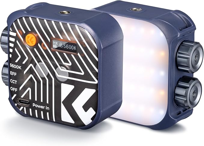 K&F CONCEPT Bi-Color LED Video Light, 2000mAh, 2500K-9900K, CRI 96+, Blue | Rechargeable Portable Camera Lights, 15 Light Effects Photography Lighting for Vlogging/Selfie/Content Creator L01 by KFCONCEPT