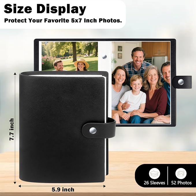 2 Pack Small Photo Albums 5x7 Pictures, 104 Photos Total, Black | Leather Cover, Buckle Design, Acid-Free Pages, Top-Loading Pockets, Compact Carry, Photos Postcards & Artwork - Image 4