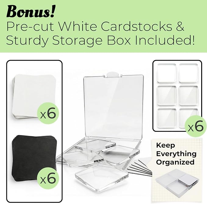 6 Pack 2x2 Square Clear Acrylic Fridge Magnets - DIY Magnetic Photo Frames with Adhesive Backing. Easy Craft Kit with Blank Cards & Storage Box for Personalized Home Decor, Gifts & Art. - Image 6
