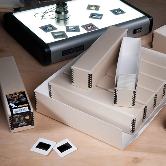 Lineco, Archival Slide Storage Box 15.5"x11.5"x3", with 6 Cases, Pack of 2 | Acid-Free Metal Edge Organizer, Drop Front Design, Holds Up to 840 Slides, Films, Negatives, Photos and Cards - Image 2