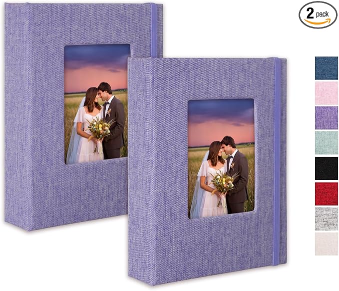 Small Photo Album 5x7, Pack of 2 Linen Picture Book, Each Mini 26-Page Album Holds 52 Photos, Art Presentation Folder for Postcards & Picture Storage by CHERRICH