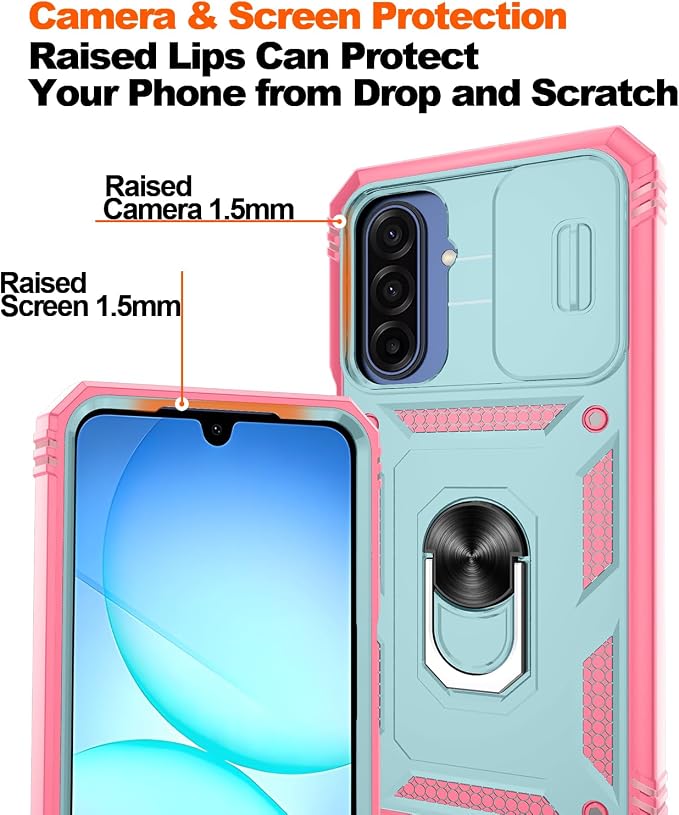 Gritup for Galaxy A17 5g Phone Case with Camera Cover | 2*Screen Protector & 360° Rotating Ring Kickstand, Military Grade Protective Cover para Galaxy A16/ A 17, Green+Pink - Image 4