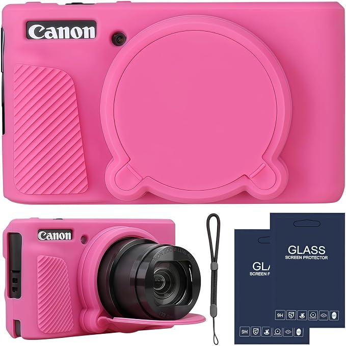 Camera Case for Canon PowerShot SX740/ SX730 Digital Camera, SX740 HS Case | Soft Silicone Protective Case Removable Lens Cover, Comes with 2 Screen Protectors and 1 Wrist Strap. (Peach Red) by SZHSYJY