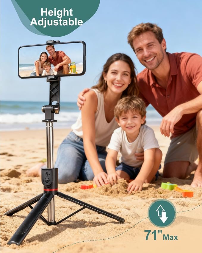71" Phone Tripod Selfie Stick for iPhone and Android Phone, Cell Phone Tripod Stand with Wireless Remote Control - Image 3