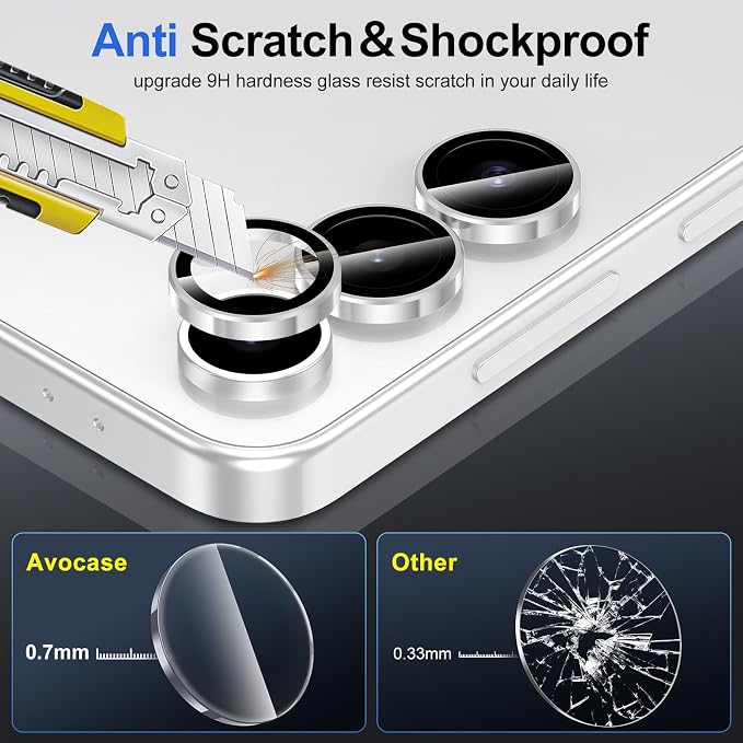 for Samsung Galaxy S24 Camera Lens Protector, Individual Metal Ring Tempered Glass Lens Cover, [Strong Adsorption] Scratch Resistant Ultra-Thin HD Clear Lens Cover, 1 Set-Silvery Ring - Image 3