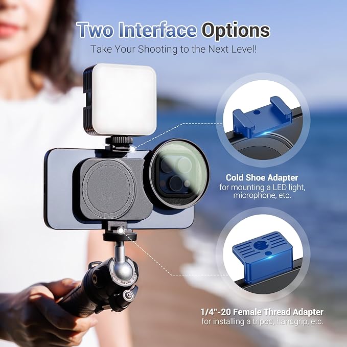 JJC ND Filter for iPhone, Lens Adapter with 67mm Variable ND2-128 Filter | Magnetic Lens Attachment for iPhone 16 15 14 Pro Max Plus, with 1/4" Screw & Cold Shoe, Ideal for Vlog/Video/Photography - Image 5