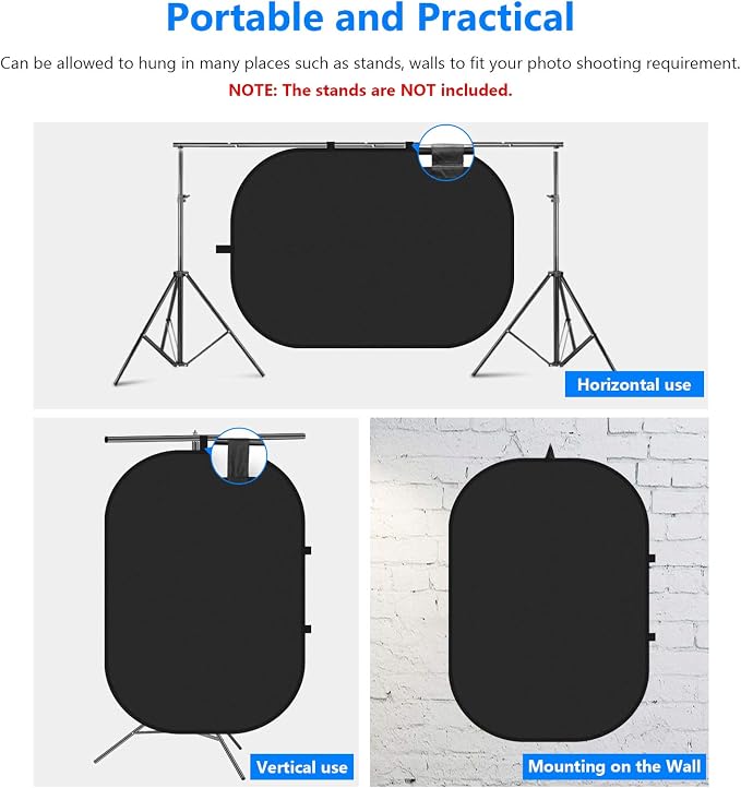 NEEWER Chromakey Backdrops, Double Sided Black Screen and White Screen | 2 in 1, Foldable Reversible Background, for Photography, Gaming, and Live Streaming, 5'×6.6'/1.5m×2m, Black/White - Image 3