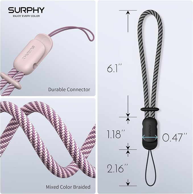SURPHY 2 Pack Phone Lanyard, Phone Wrist Strap for Case, Camera Wrist Strap | Ultra-Light 2-Color Braided Phone Strap, Cellphone Charm Strap, Anti-Lost Wrist Lanyard for Women and Men, Pink Black - Image 3
