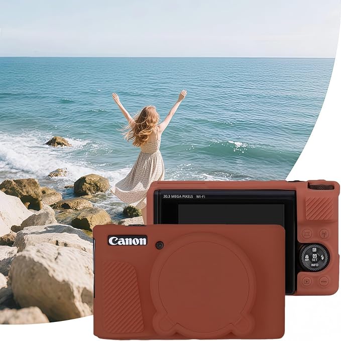 Camera Case for Canon PowerShot SX740/ SX730 Digital Camera, SX740 HS Case | Soft Silicone Protective Case Removable Lens Cover, Comes with 2 Screen Protectors and 1 Wrist Strap. (Brown) - Image 6