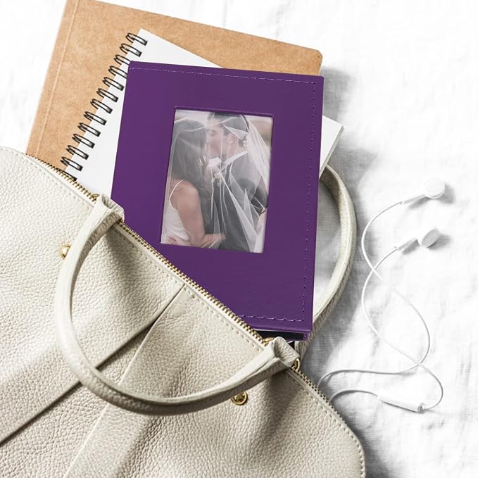 RECUTMS Photo Album 4x6 Picture 100 Photos Leather Small Family Book Purple | White Inner Page, 100 Vertical Pockets, Travel Anniversary Baby Wedding Albums, DIY Cover Window, Birthday Graduation Gifts - Image 6