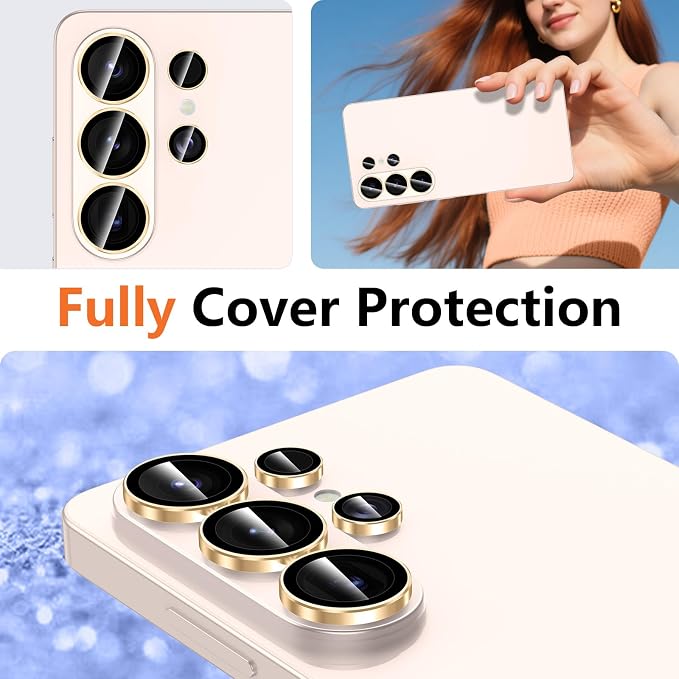 for Samsung Galaxy S26 Ultra Camera Lens Protector, Individual Metal Ring Tempered Glass Lens Cover, [Strong Adsorption] Scratch Resistant Ultra-Thin HD Clear Lens Cover, 1 Set-Gold Ring - Image 8