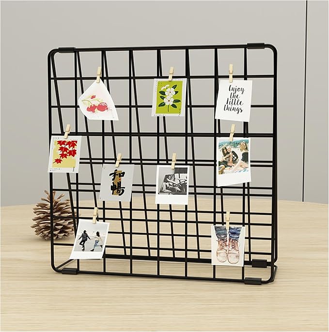 Photo Display Rack, Note Display Rack, Double sided Photo Metal Rack, Desk Photo Manager, With 20 Wooden Clips, Black by BEKMLOD