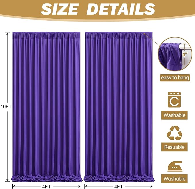8ftx10ft Wrinkle Free Purple Backdrop Curtain - 10 Feet Photography Backdrop Drapes, Silky Polyester Back Drop Cloth for Wedding Baby Shower Balloon Arch Background - Image 6