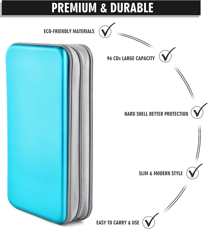 96‑Capacity Hard Plastic CD/DVD Binder for Car, Home & Travel | Zipper‑DVD Organizer, Scratch‑Resistant Sleeves Shield Discs From Dust & Damp; Stores Music, Video, Gaming & Blu‑ray Discs - Image 3