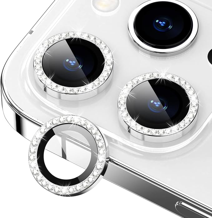 for iPhone 14 Pro/14 Pro Max Camera Lens Protector Diamond, Silver | Individual Metal, 9H Hardness, Scratch Resistant, Shockproof, Drop Protection, Case Friendly, Stylish Accessories by Xfilm