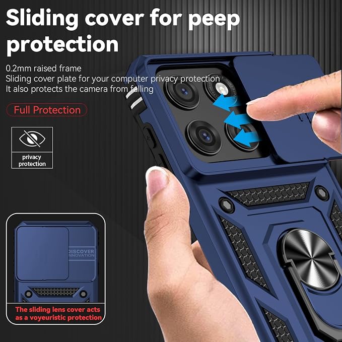 SunStory Compatible with Motorola Moto Edge 2026 Case with HD Screen Protector & Slide Camera Cover & Rotated Ring Kickstand, [Military-Grade] Phone Case for Moto Edge 2026,Blue - Image 3