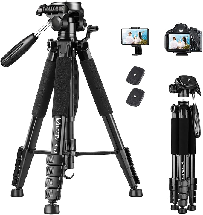 VICTIV 74” Camera Tripod, Tripod for Camera and Phone with Phone Holder | Aluminum Professional Tripod Stand for Canon Nikon with Carry Bag, Compatible with DSLR, iPhone, Spotting Scopes, Gopro by Victiv