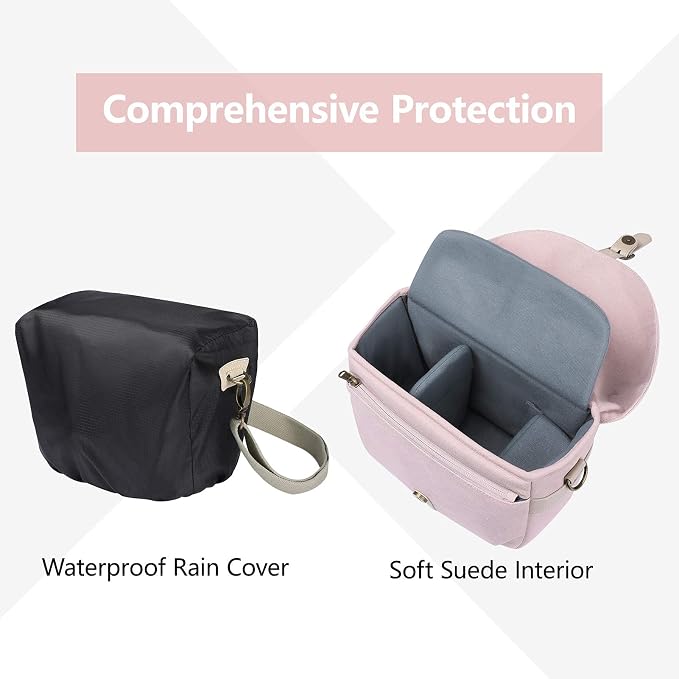 BAGSMART Camera Bag, SLR DSLR Canvas Crossbody Camera Case, Compact Camera Shoulder Bag with Rain Cover for Women and Men, Pink | SLR DSLR Camera Case, Compact Camera Shoulder Bag - Image 3