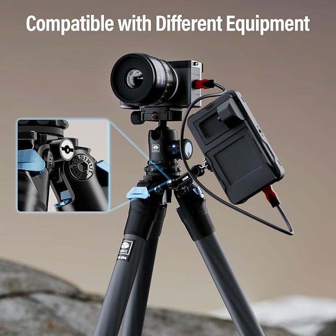 SIRUI AM-284 Carbon Fiber Tripod for Travel, Professional Camera Tripod with 4-Section Legs, Twist Leg Locks, Detachable Metal Spikes, Loads up 33LB, Max Height 47.2“ - Image 8