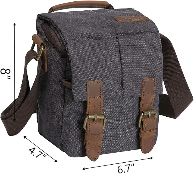 Small Camera Bag/Case, Vintage Canvase Leather Trim DSLR SLR Camera Shoulder Messenger Sling Bag - Image 5