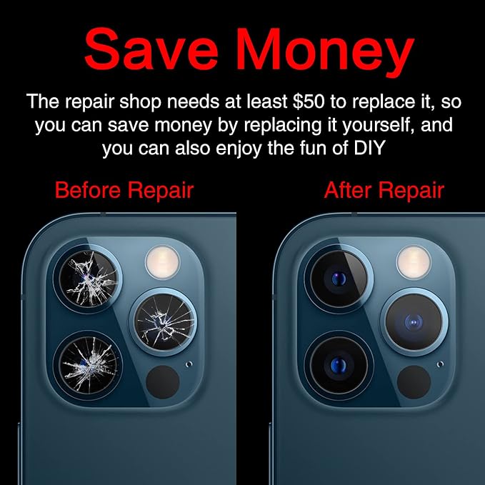 2PCS ASDAWN Back Rear Camera Lens Glass Replacement for iPhone 12 Pro 6.1 Inches with Pre-Installed Adhesive,Back Lens Glass with Installation Manual + Repair Tool Set - Image 4