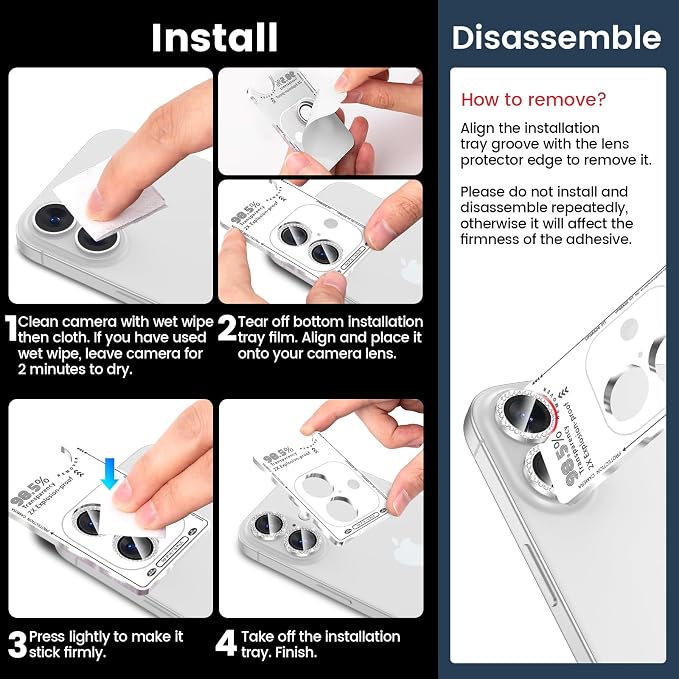 Tensea for iPhone 17 Camera Lens Protector Bling, Camera Screen Cover | Camera Screen Protector, Metal Individual Ring with 9H Tempered Glass for iPhone17, HD Clear, Easy Install, Full Protection - Image 7