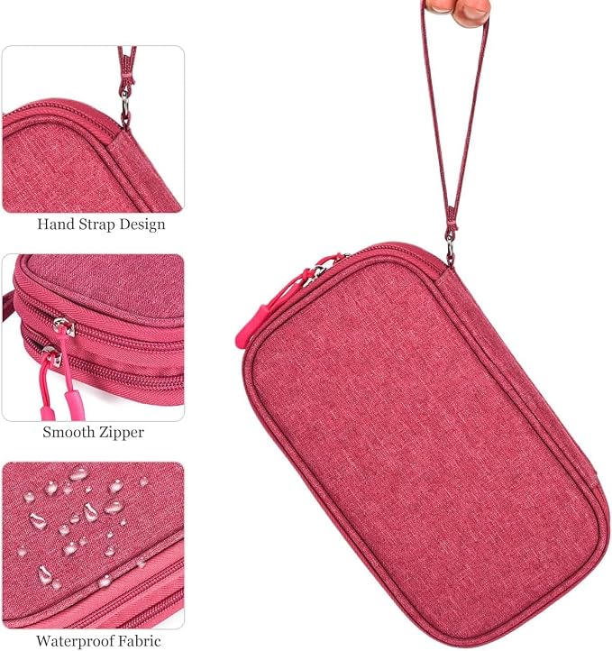 CAOODKDK Electronic Organizer Travel Cable Accessories Bag, Electronic Organizer Case, Waterproof Electronic Accessories Organizer Bag for Power Bank, Charging Cords, USB Cable (Rose Red) - Image 6