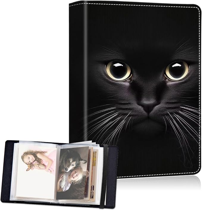 Small Photo Album 5x7, 60 Pockets Holds 120 Photos, Slip-in Pocket Photo Album with Black Elastic Band for Family Wedding Baby Travel Pictures, Big Cat Eyes by Unknown