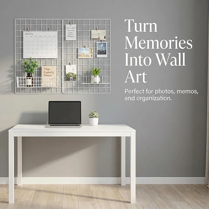 Kaforise Wire Wall Grid Panel, Multifunction Painted Photo Hanging Display and Wall Storage Organizer, Pack of 2, Size 25.6" x 17.7" White - Image 6