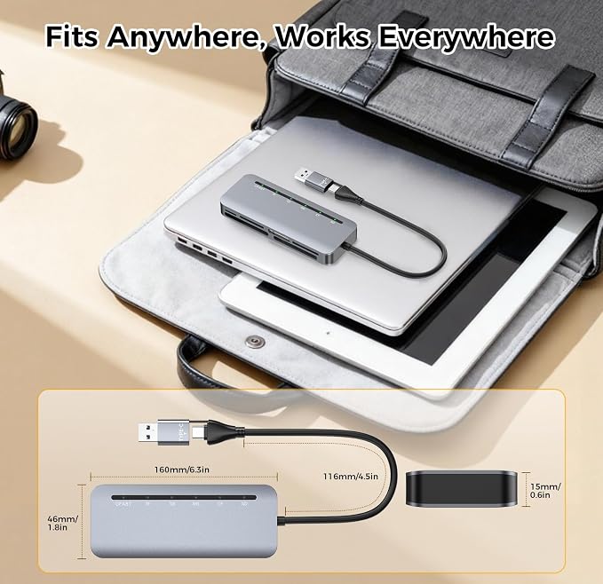 CFast Card Reader 6-in-1, USB 3.0 Multi Card Reader for CFast/CF/SD/TF/XD/MS, Simultaneous Read 6 Cards, 5Gbps High-Speed Data Transfer, Aluminum, Compatible with MacBook, Windows, PC, iPhone 17-15 - Image 7