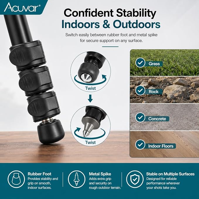Acuvar 62 Inch Photography Monopod with Safety Strap – Lightweight Aluminum Camera Monopod for Travel & Outdoor Shooting - Image 6