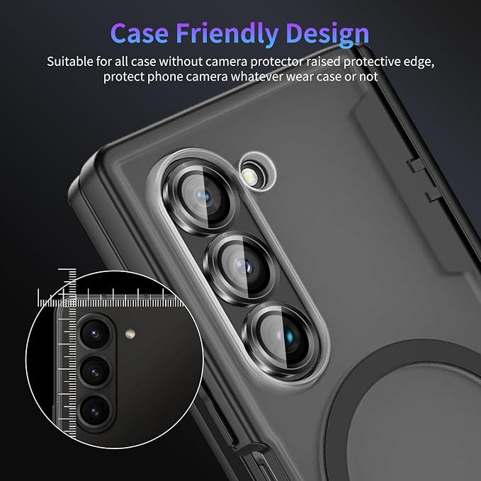 Camera Lens Protector for Samsung Galaxy Z Fold 5,1 Pack | Tempered Metal Glass Camera Cover Film,HD Clear,Anti-Scratch Lens Screen Protector Film,Case Friendly,Black Titanium - Image 7